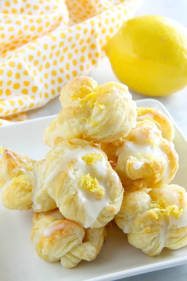 Puff Pastry Lemon Knots on white plate