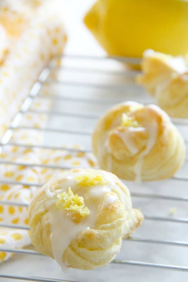 Puff Pastry Lemon Knots on white plate