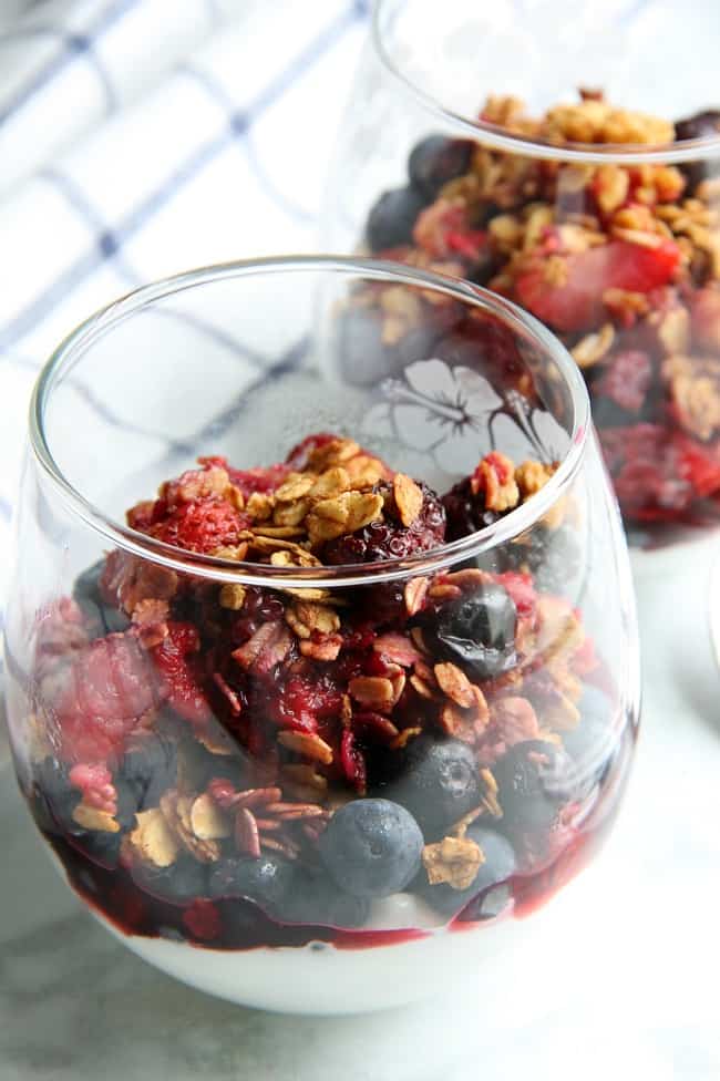 Mixed Berry Crisp in glass cup