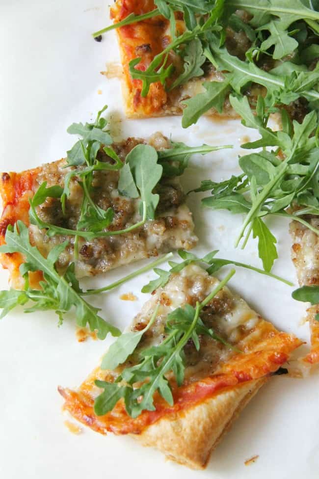 Puff Pastry Sausage and Arugula Pizza
