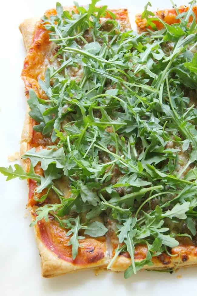 Puff Pastry Sausage and Arugula Pizza