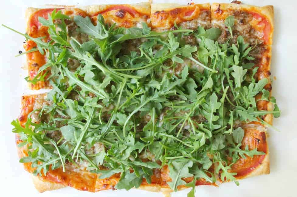 Puff Pastry Sausage and Arugula Pizza