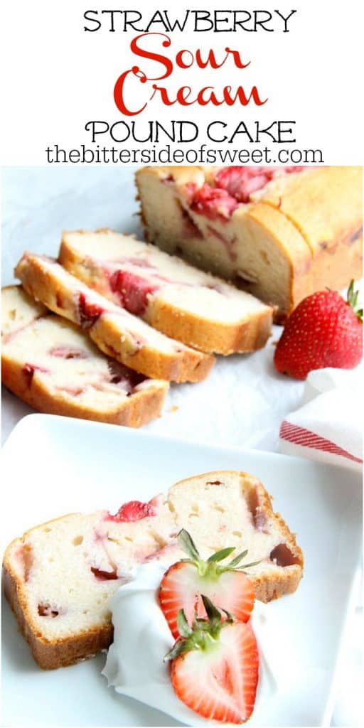 Strawberry Sour Cream Pound Cake on a white plate