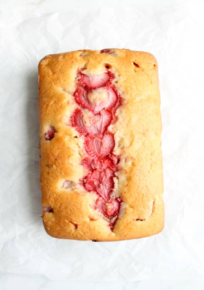 Strawberry Sour Cream Pound Cake on a white background