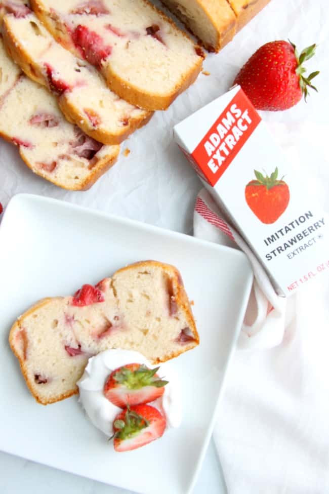 Strawberry Sour Cream Pound Cake on a white plate