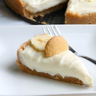 Banana Pudding No Bake Cheesecake on white plate