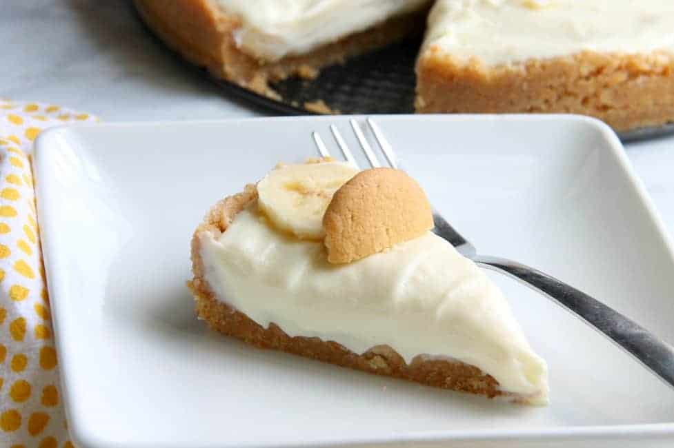 Banana Pudding No Bake Cheesecake on white plate