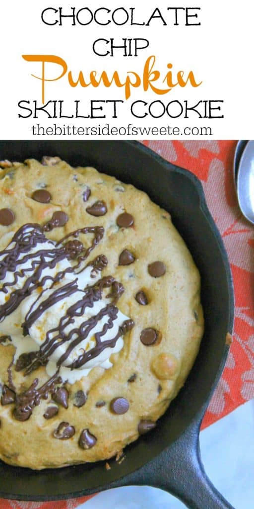 Chocolate Chip Pumpkin Skillet Cookie on orange napkin