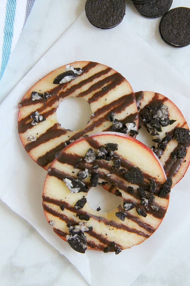 Chocolate Oreo Apple Donuts white background