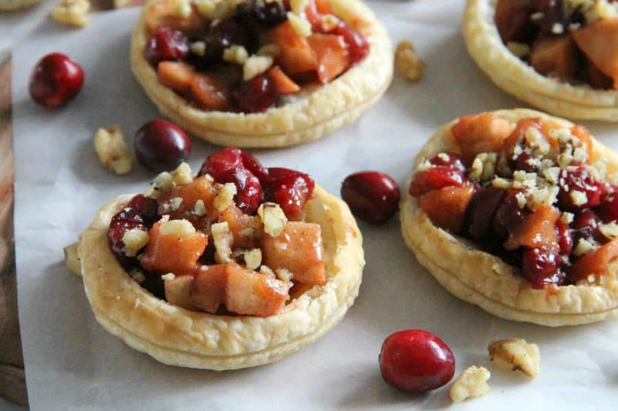 Cranberry Apple Walnut Tarts with cranberries