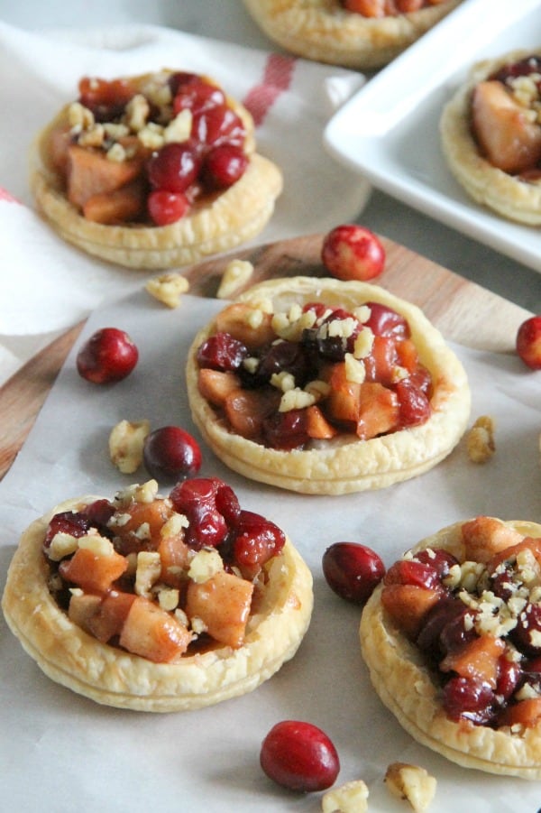 Cranberry Apple Walnut Tarts with white towl