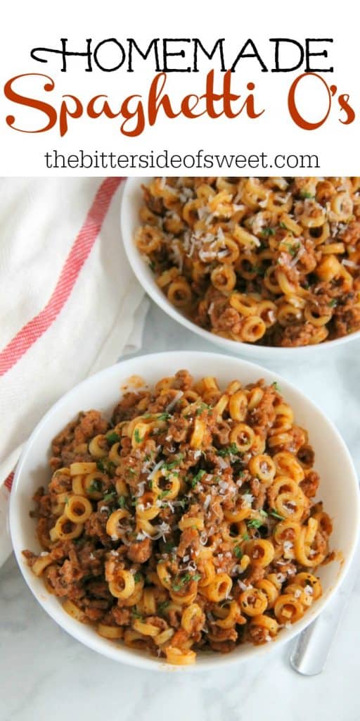 Homemade Spaghetti O's in white bowl