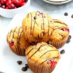 Cranberry Dark Chocolate Oatmeal Muffins on white plate