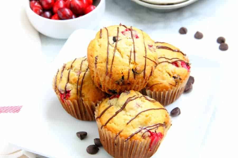 Cranberry Dark Chocolate Oatmeal Muffins on white plate