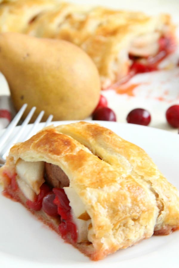 Cranberry Pear Strudel on white plate