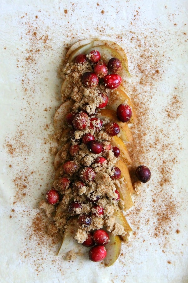 Cranberry Pear Strudel on white background