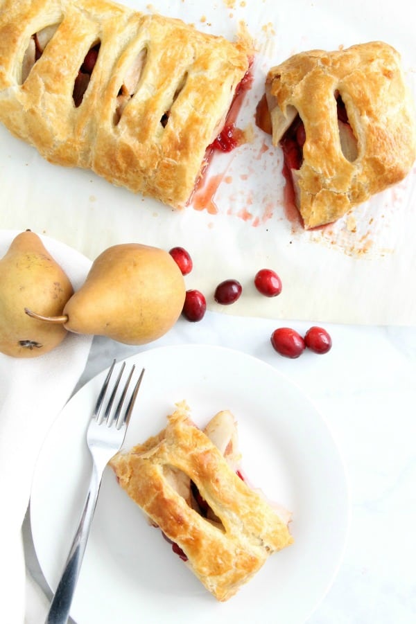 Cranberry Pear Strudel on white plate