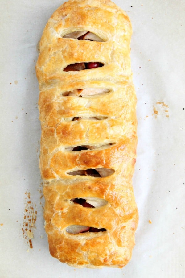 Cranberry Pear Strudel on white background