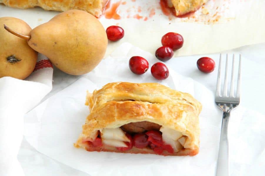 Cranberry Pear Strudel on white plate
