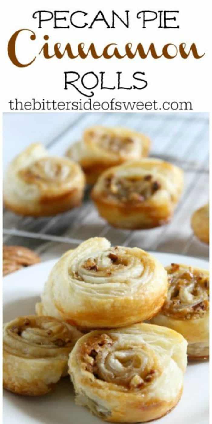 Pecan Pie Cinnamon Rolls couldn’t be easier to whip up using puff pastry. Great for breakfast, brunch, or maybe even dessert. | The Bitter Side of Sweet #puffpastry #cinnamonrolls #pecans #breakfast