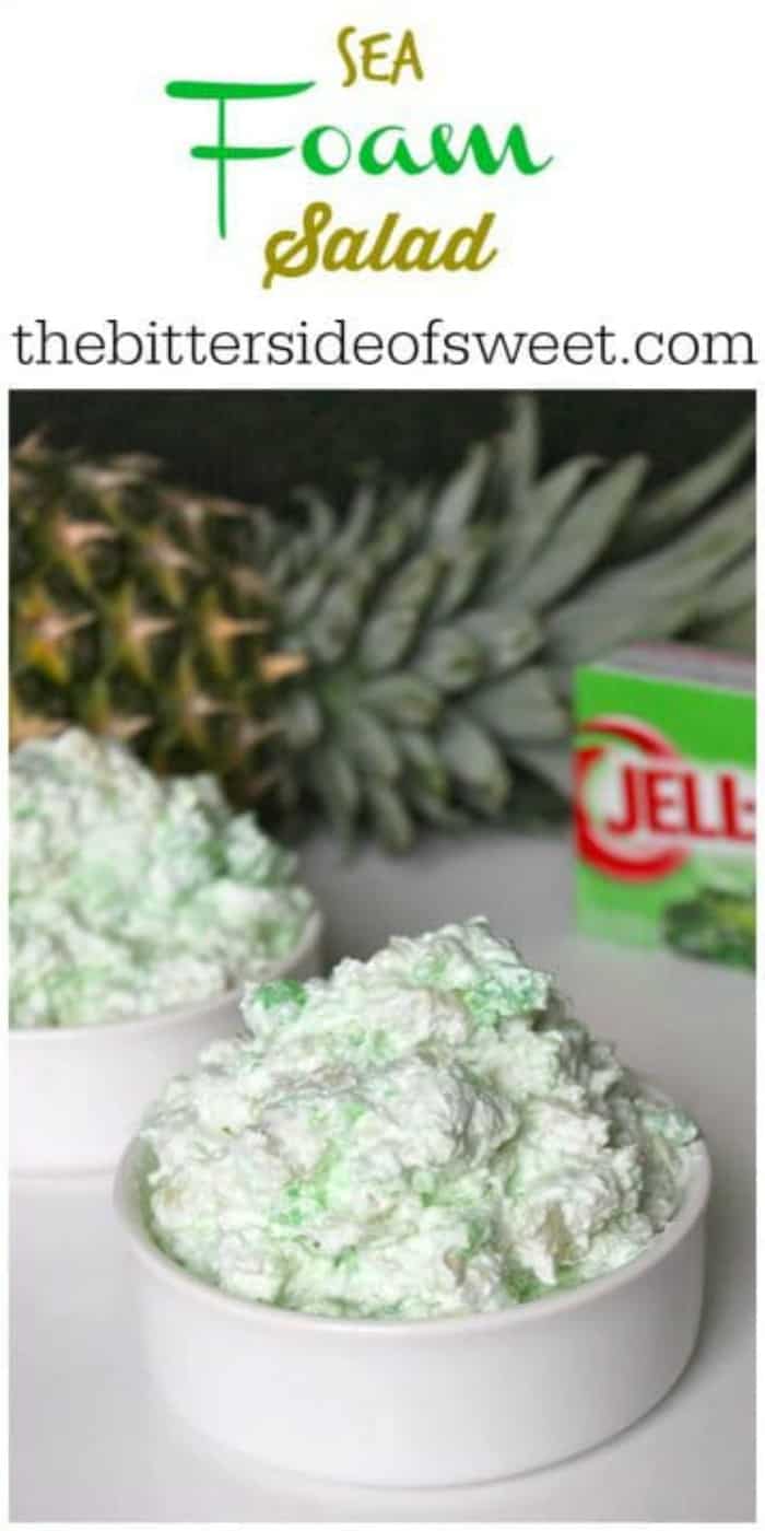 Sea Foam Salad is the perfect no bake dessert anytime of the year! We love for around the holidays! Just a few simple ingredients and it is ready to go! | The Bitter Side of Sweet #nobake #jello #cookwhip #Thanksgiving