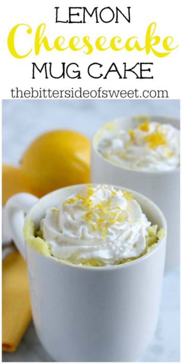 Easy to make Lemon Cheesecake Mug Cake! Two and a half minutes in the microwave and you have sheer bliss! You will want to keep making it over and over! | The Bitter Side of Sweet #mugcake #cake #lemon