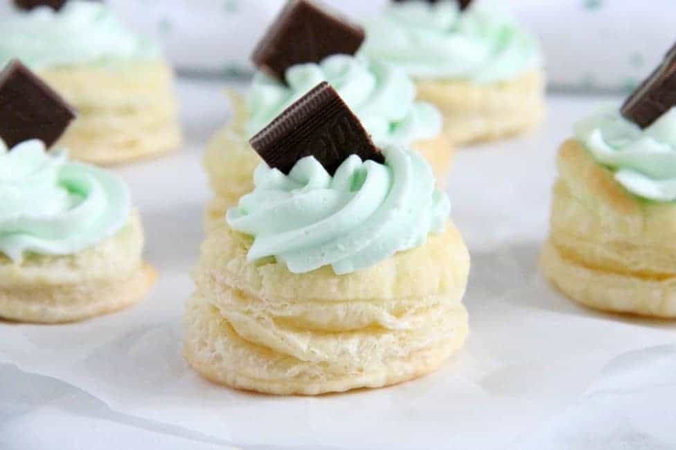 Mint Chocolate Puff Pastry Tartlets on white background