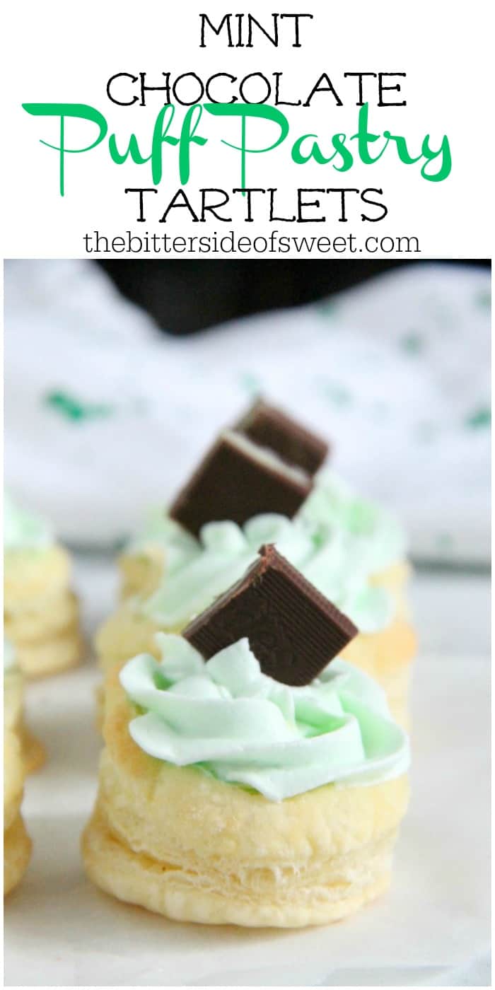 Mint Chocolate Puff Pastry Tartlets are the perfect individual dessert for entertaining! The flavors of mint and chocolate pair well with a whipped cream frosting, to make this out of this world! | The Bitter Side of Sweet #puffpastry #mint #chocolate