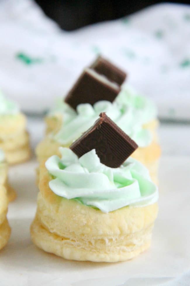 Mint Chocolate Puff Pastry Tartlets on white background