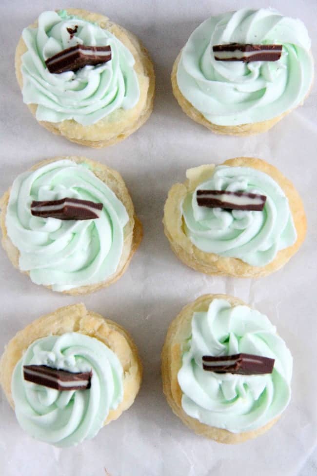Mint Chocolate Puff Pastry Tartlets on white background