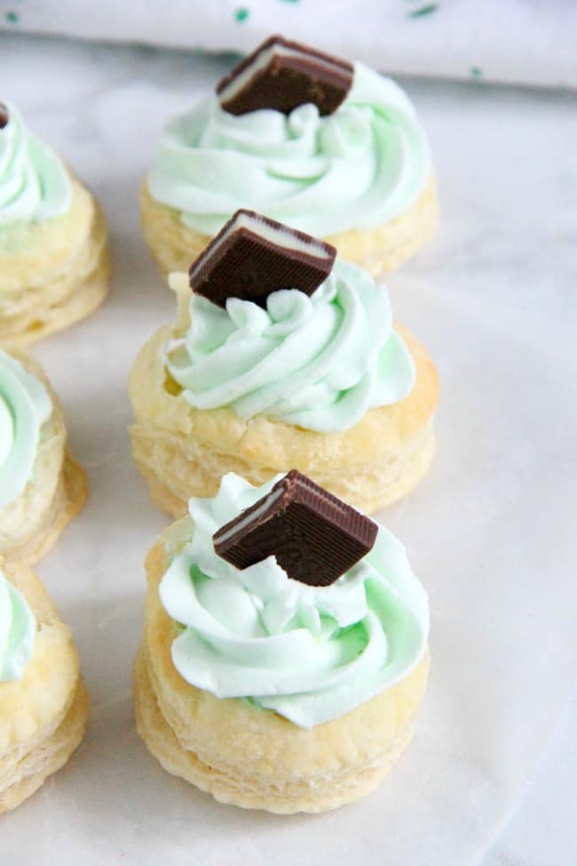 Mint Chocolate Puff Pastry Tartlets on white background