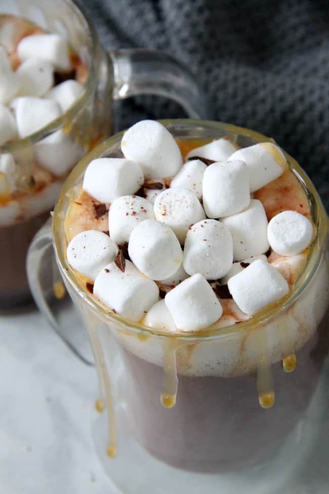 Salted Caramel Hot Chocolate in glass
