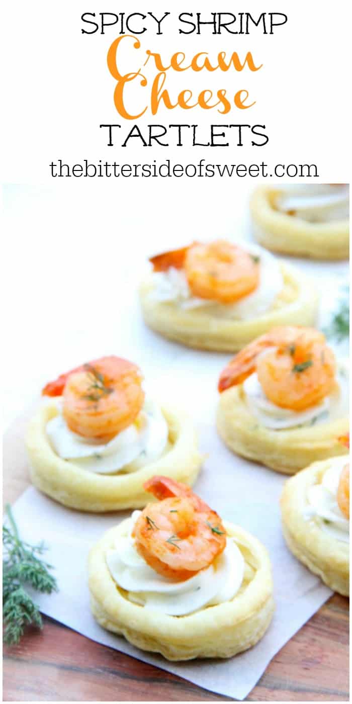 Spicy Shrimp Cream Cheese Tartlets are so great for entertaining! With cool cream cheese and a bit of heat, these little bites will go quickly! | The Bitter Side of Sweet #shrimp #appetizer #seafood #puffpastry