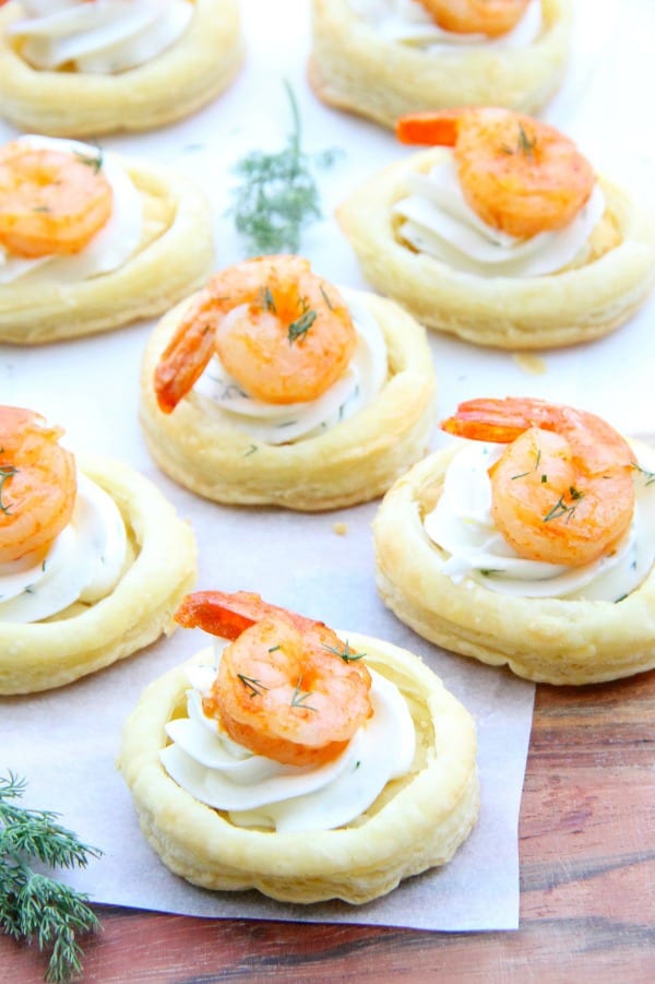 Spicy Shrimp Cream Cheese Tartlets on wood background