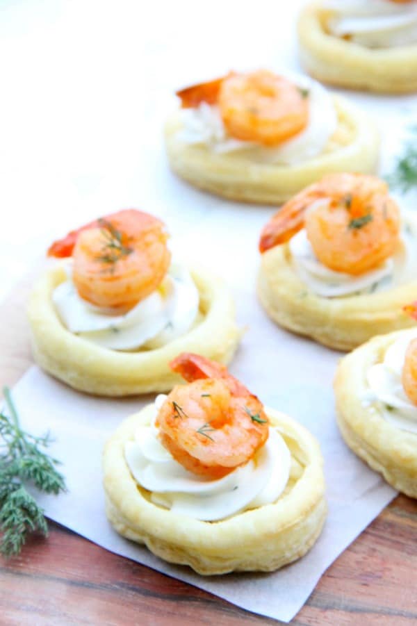 Spicy Shrimp Cream Cheese Tartlets on wood background