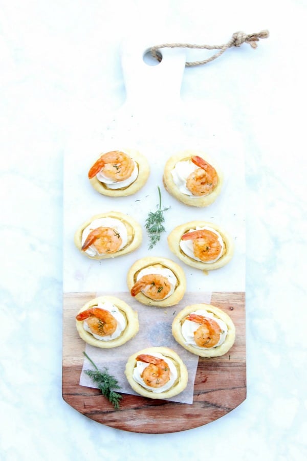 Spicy Shrimp Cream Cheese Tartlets on wood background