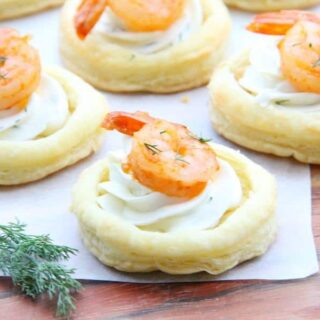 Spicy Shrimp Cream Cheese Tartlets on wood background