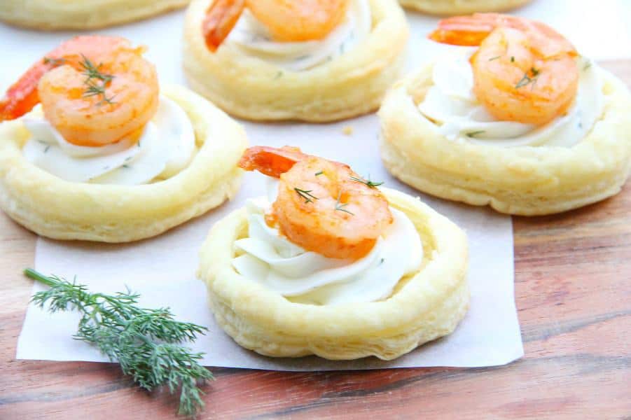 Spicy Shrimp Cream Cheese Tartlets on wood background