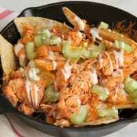 Buffalo Chicken Skillet Nachos