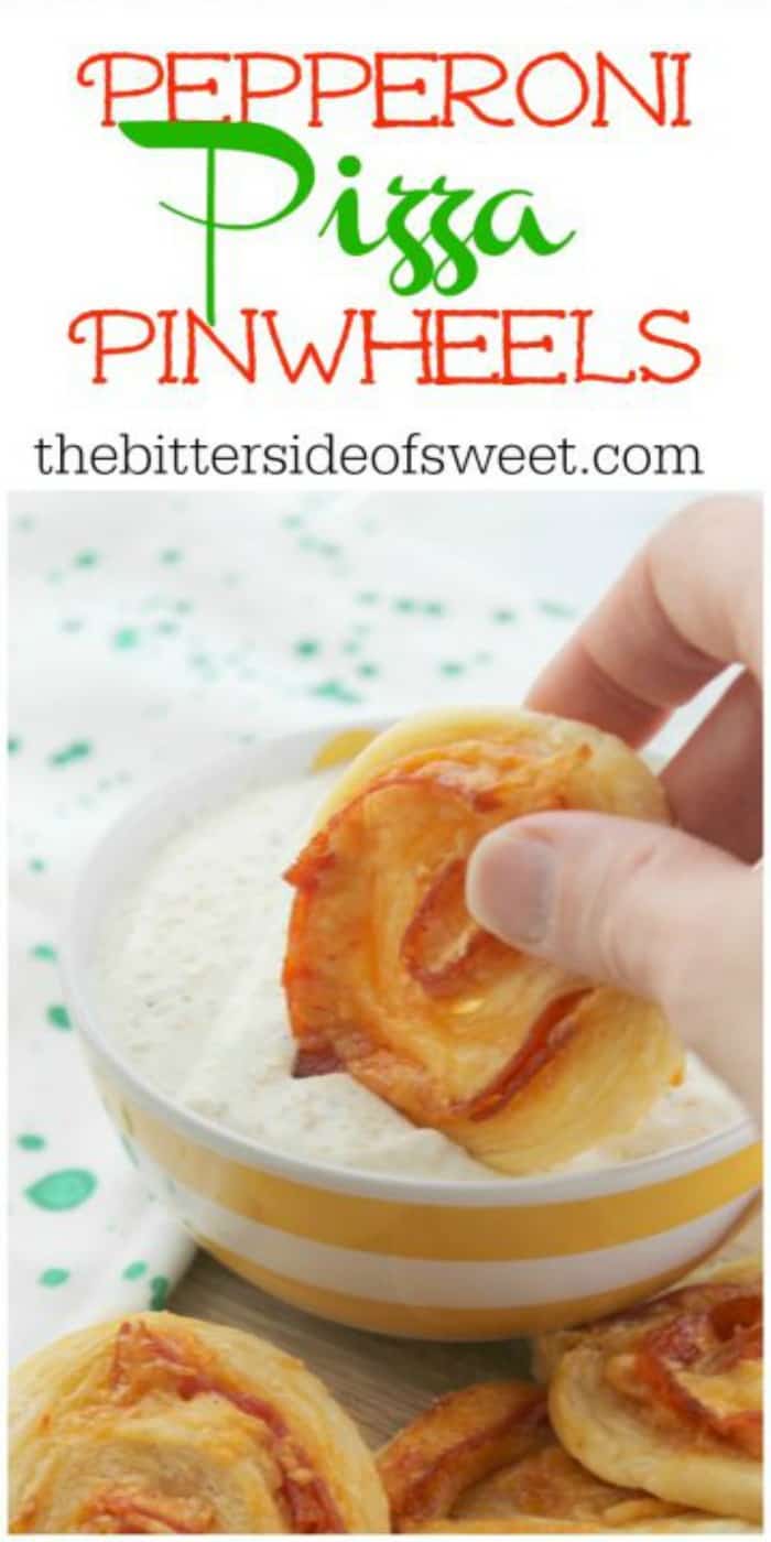Pepperoni Pizza Pinwheels are fun to say AND eat. This recipe is super versatile – eat them for lunch, a quick dinner, or serve them up at your next basketball-watching party. | The Bitter Side of Sweet #gameday #pepperoni #appetizer