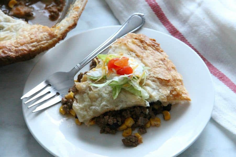 Puff Pastry Taco Pot Pie on white plate