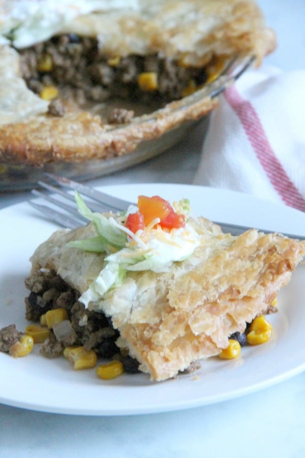 Puff Pastry Taco Pot Pie on white plate