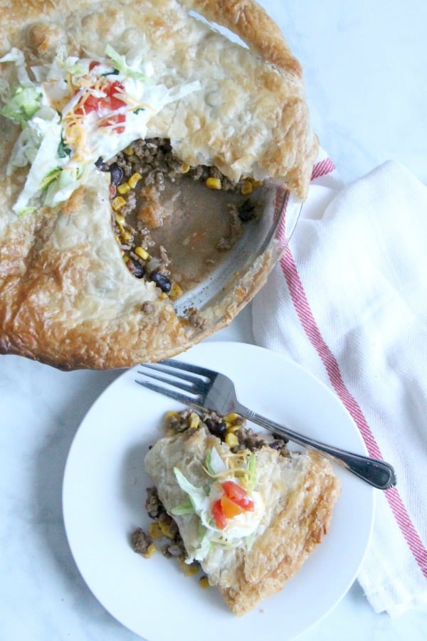 Puff Pastry Taco Pot Pie on white plate