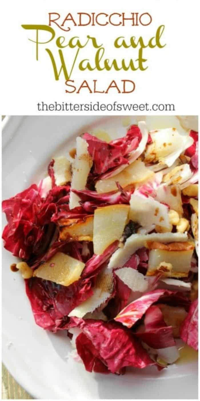 Toss together this Radicchio Pear Walnut Salad topped with a little balsamic vinegar to get an easy 20 minutes dish! | The Bitter Side of Sweet #salad #easy #pear #walnuts