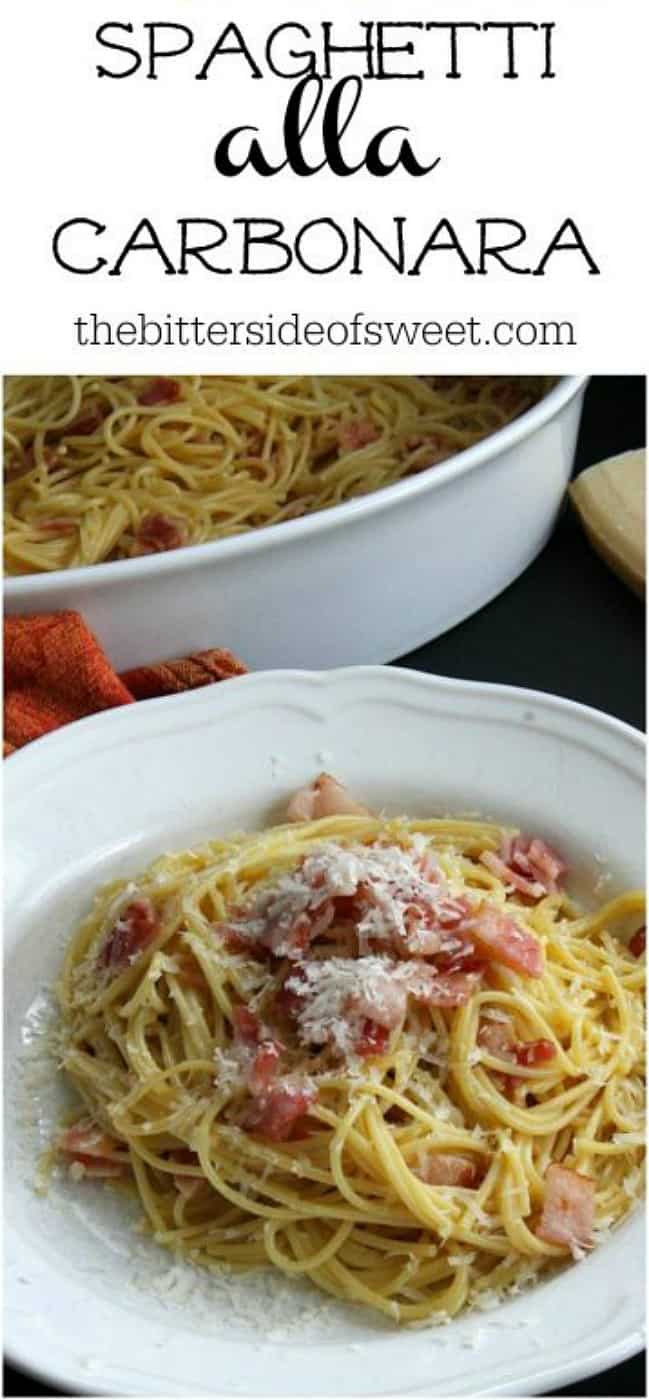 Bacon is the star of this Spaghetti alla Carbonara Recipe! A traditional Italian dish that is made simple and ready in 30 minutes! | The Bitter Side of Sweet #pasta #bacon #dinner #30minutes