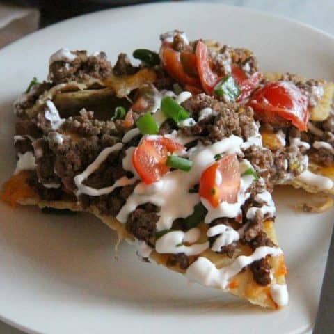 Taco Skillet Nachos on white plate