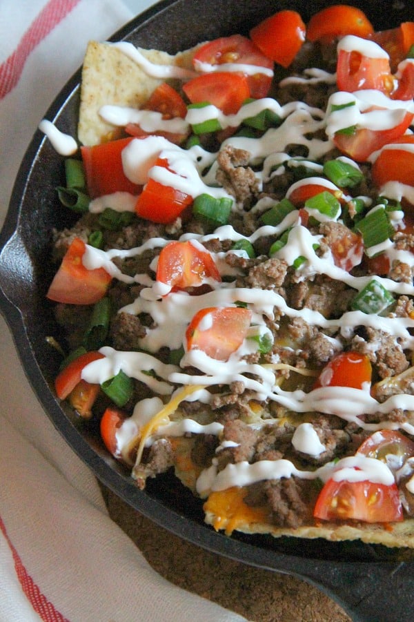 Taco Skillet Nachos in black skillet