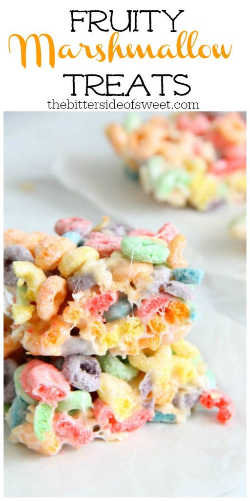 Fruity Marshmallow Treats on parchment paper