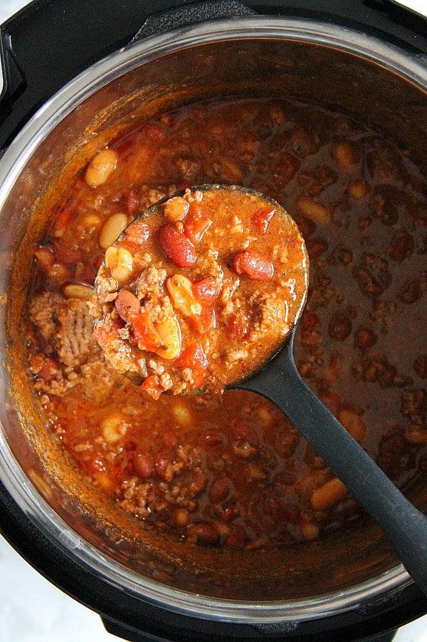 Instant Pot Three Bean Chili in pot