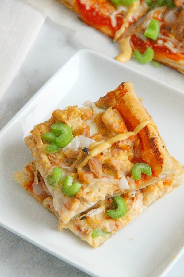 Puff Pastry Honey Mustard Chicken Pizza on white plate